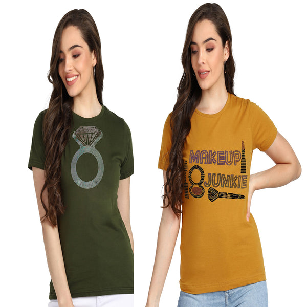 ✨ Women’s Sequin Motifs Cotton T-Shirt Combo – 2 Stylish Tees for ₹599 (MRP ₹2,099) ✨