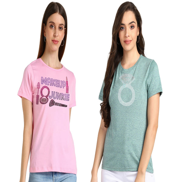 ✨ Women’s Sequin Motifs Cotton T-Shirt Combo – 2 Stylish Tees for ₹599 (MRP ₹2,099) ✨