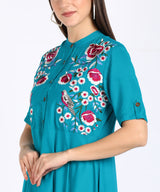 Graceful Floral Embroidered Rayon Shrug Kurti Set