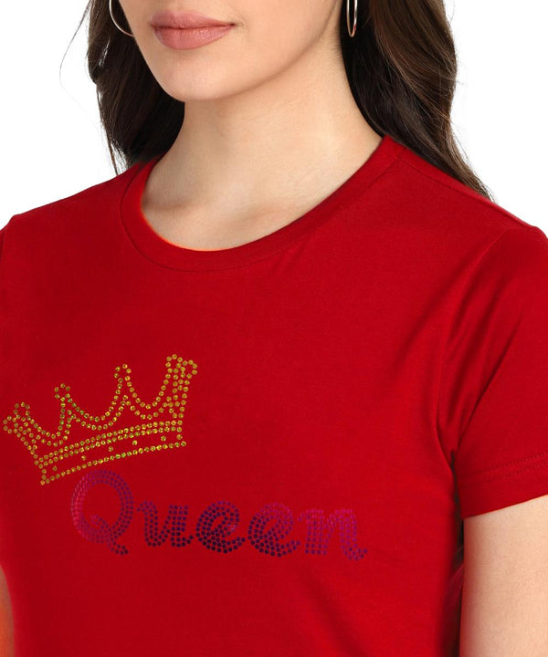 Women's Sequins Motifs Embellished Cotton T-shirt