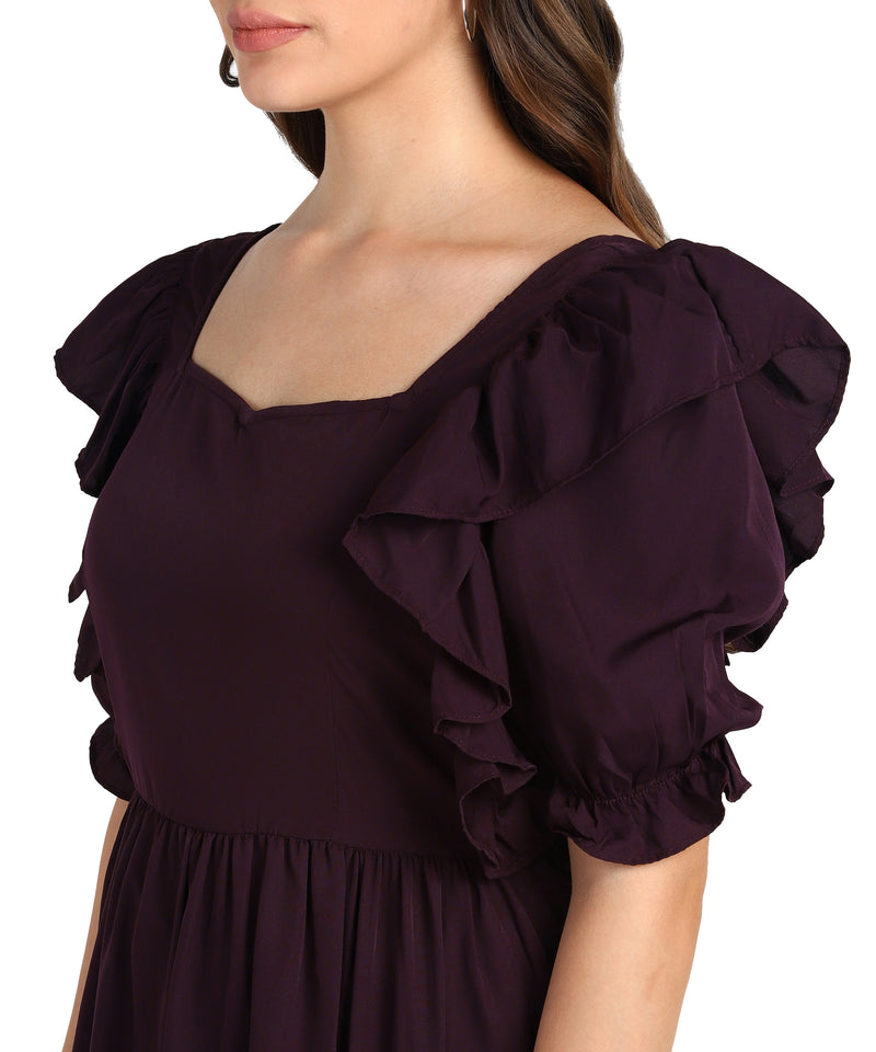 Elegant Frilled Ankle-Length Spandex Purple Maxi Dress