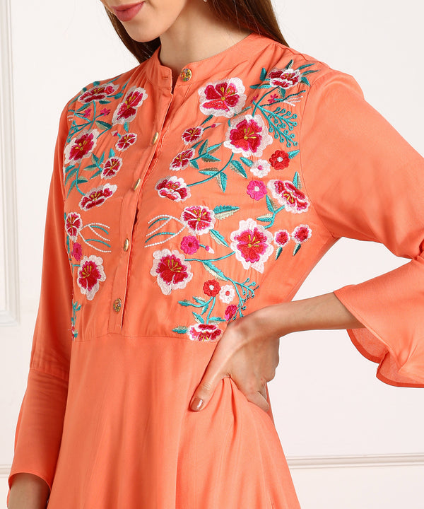 Elegant Floral Embroidered Rayon Kurti