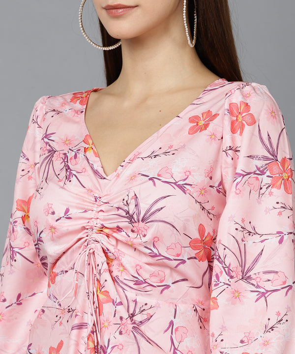 Petal Grace Knee-Length Floral Crepe Dress