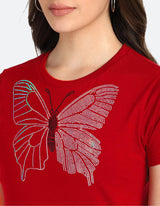 Women's Sequins Motifs Embellished Cotton T-shirt