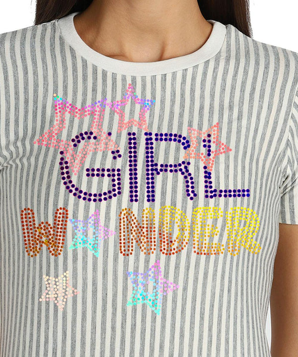 Women's Sequins Motifs Embellished Cotton T-shirt