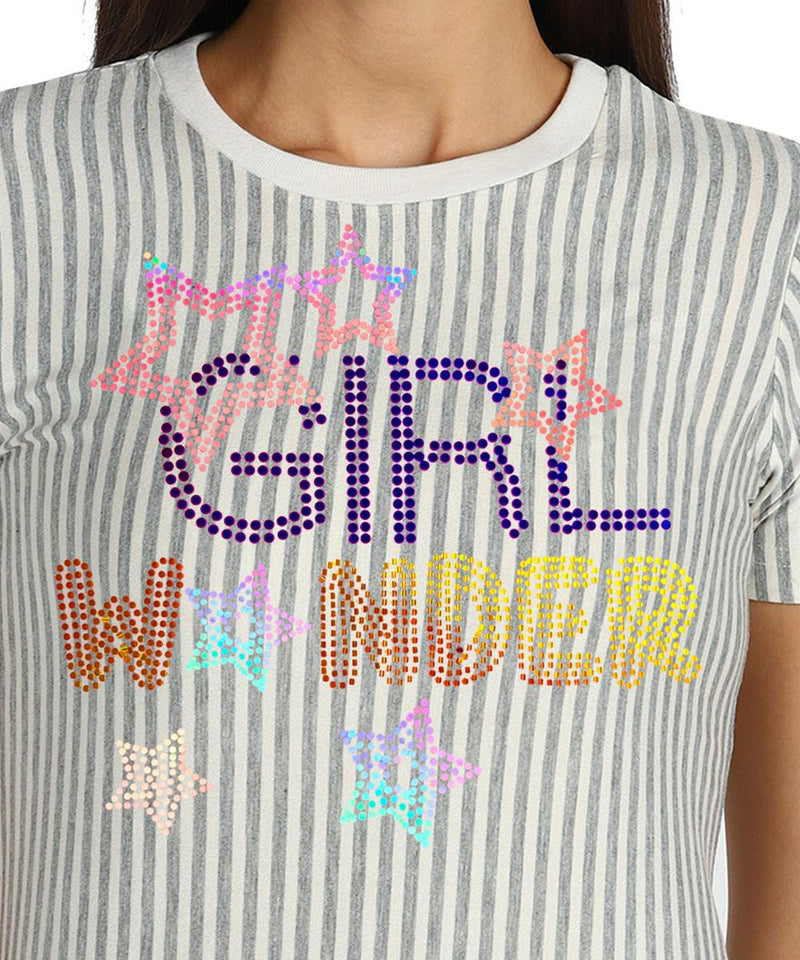 Women's Sequins Motifs Embellished Cotton T-shirt