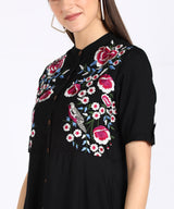 Graceful Floral Embroidered Rayon Shrug Kurti Set