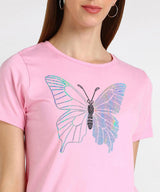 Women's Sequins Motifs Embellished Cotton T-shirt