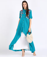 Graceful Floral Embroidered Rayon Shrug Kurti Set