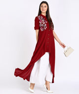 Elegant Floral Embroidered Shrug Kurti Set