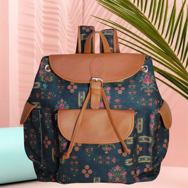 Ethnic Floral Print Canvas Backpack