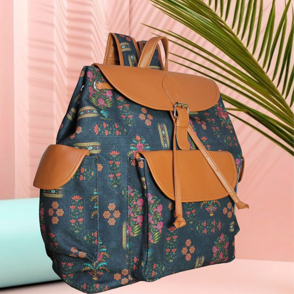 Ethnic Floral Print Canvas Backpack