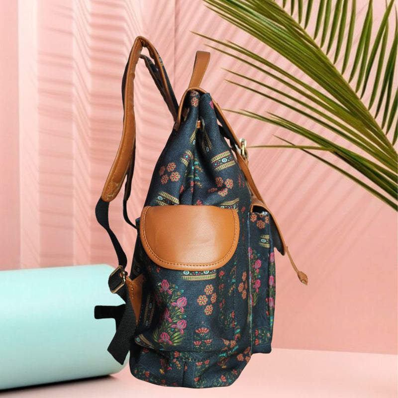 Ethnic Floral Print Canvas Backpack