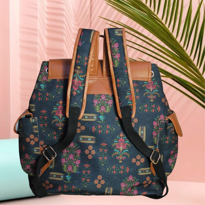 Ethnic Floral Print Canvas Backpack