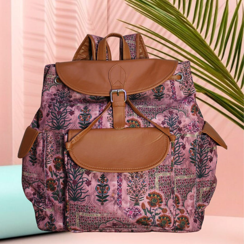 Jaipuri Floral Print Canvas Backpack – Ethnichic - Main Image