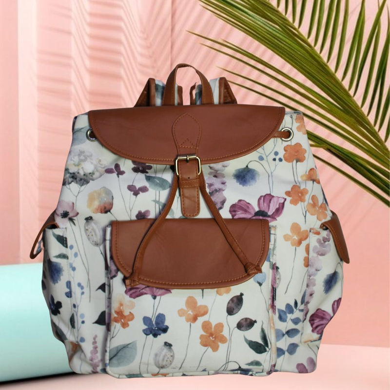 Watercolor Floral Print Canvas Backpack