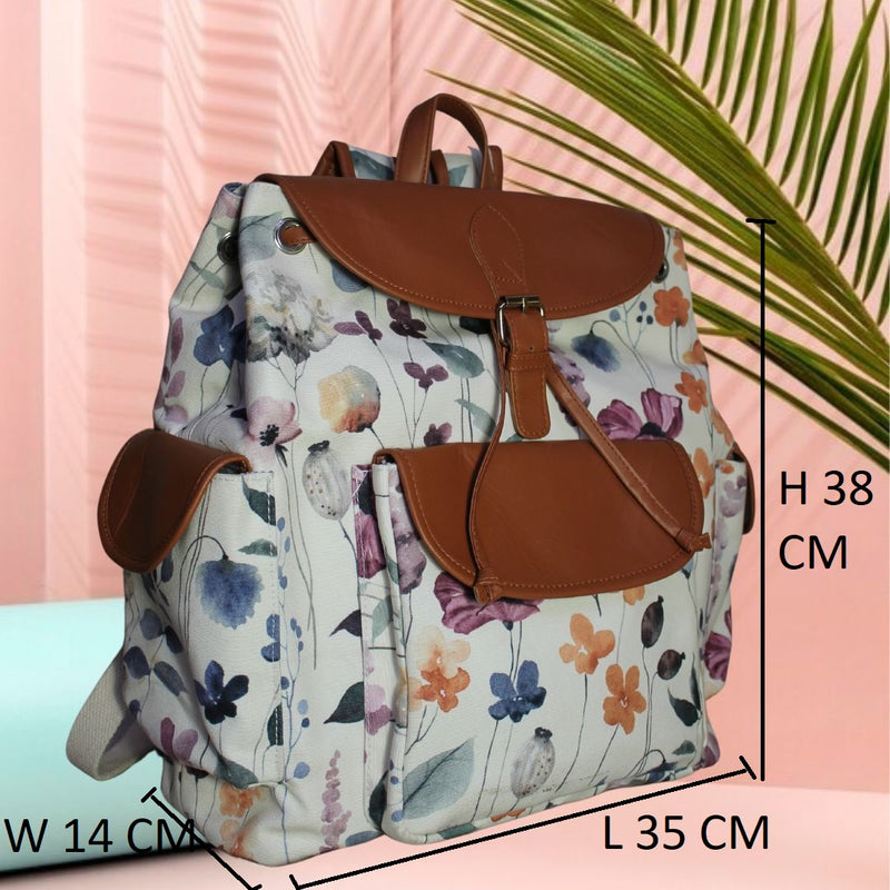 Jaipuri Floral Print Canvas Backpack