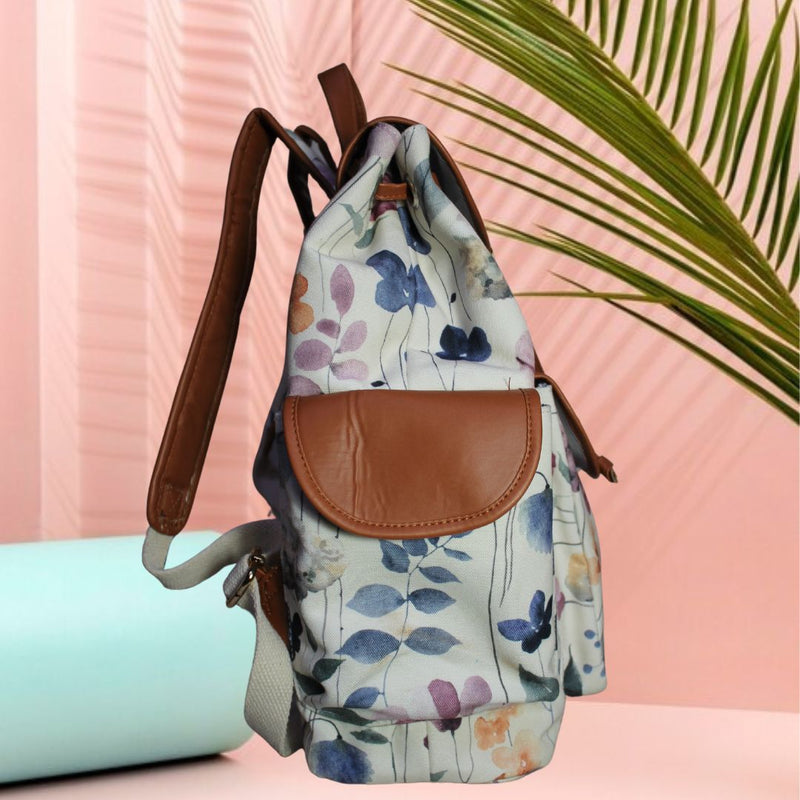 Watercolor Floral Print Canvas Backpack