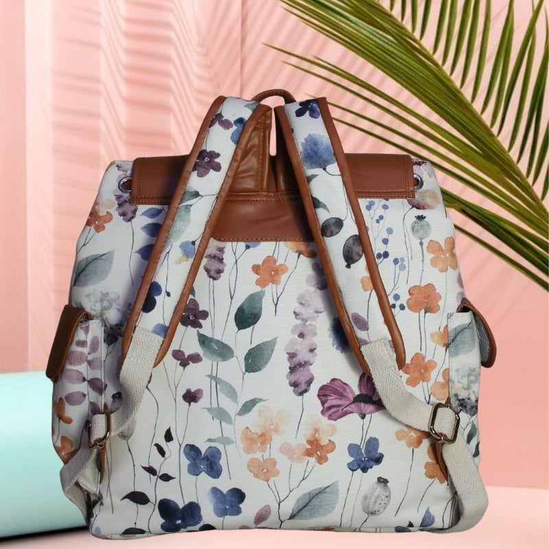 Watercolor Floral Print Canvas Backpack