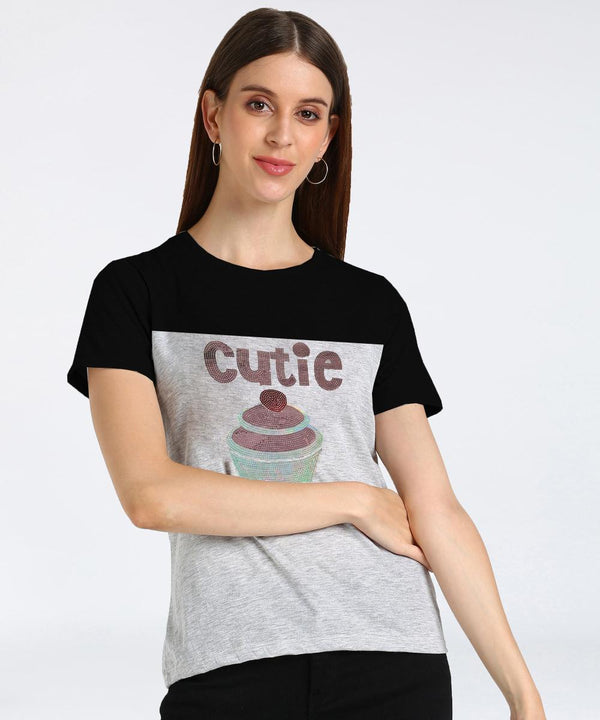 Women's Sequins Motifs Embellished Cotton T-shirt