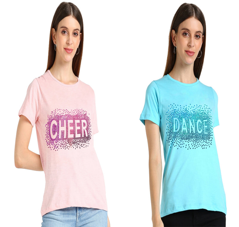 Women's Cotton Sequin Motif T-Shirt Combo