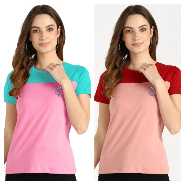 Elevate Your Basics with the Pack of 2 Women's Cotton Two-Tone T-Shirts
