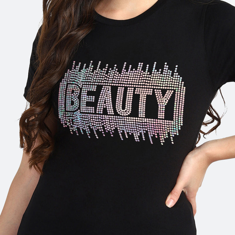 Women's Sequins Motifs Embellished Cotton T-shirt