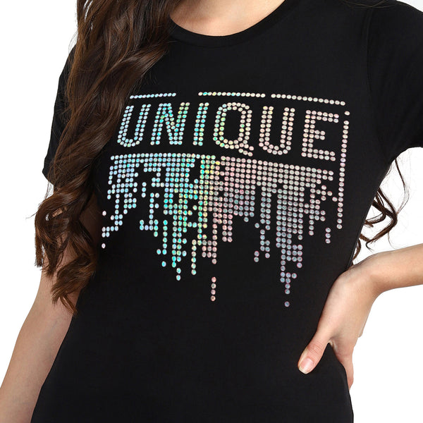 Women's Sequins Motifs Embellished Cotton T-shirt