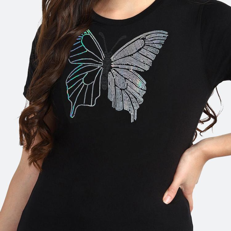 Women's Sequins Motifs Embellished Cotton T-shirt