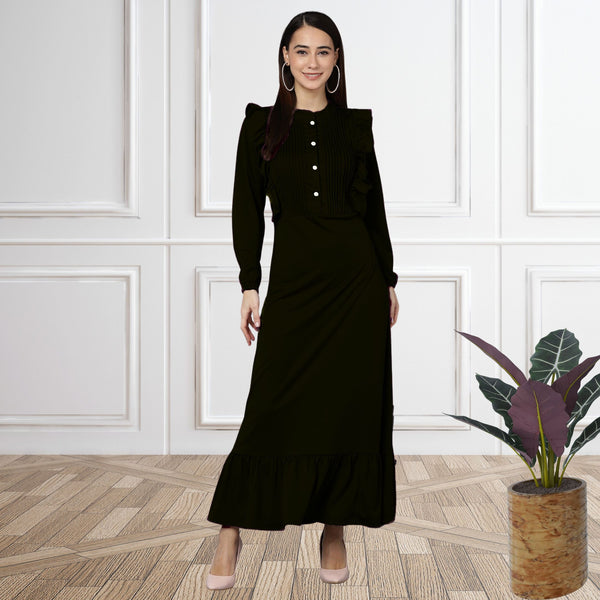 WOMEN PLEATED MAXI DRESS SHV 180 BLACK