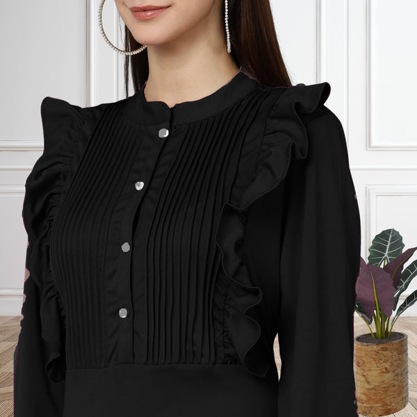 WOMEN PLEATED MAXI DRESS SHV 180 BLACK