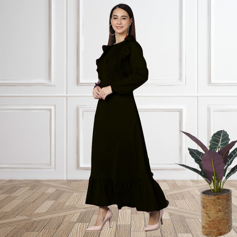 WOMEN PLEATED MAXI DRESS SHV 180 BLACK