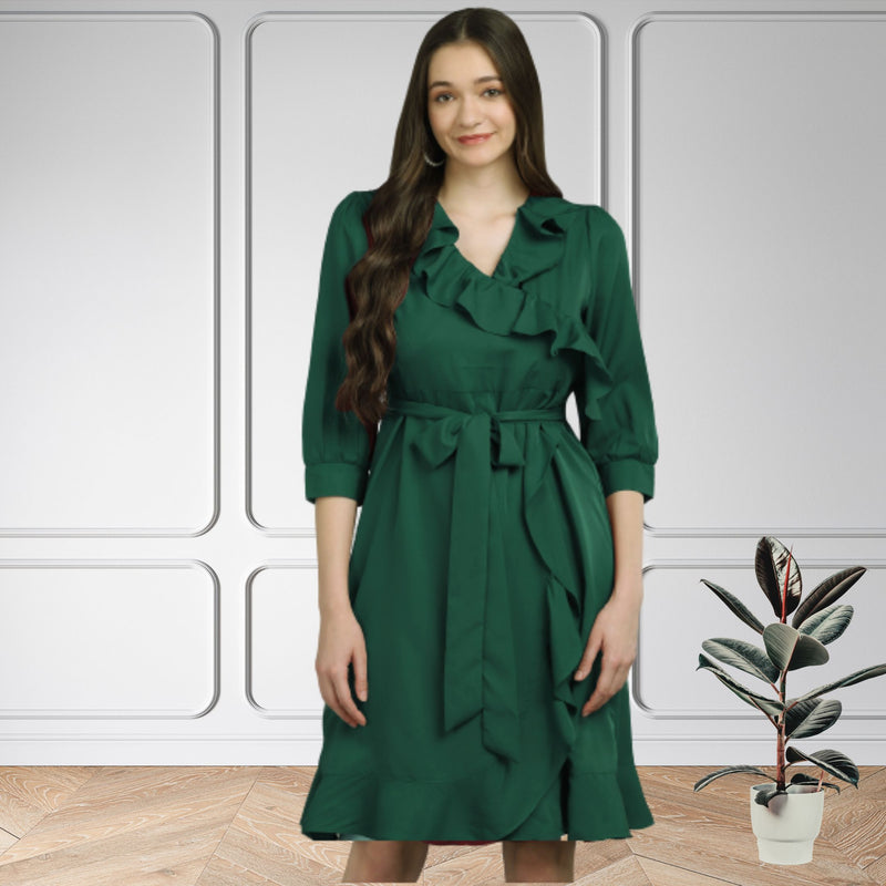 ✨ Frilled Ankle-Length Polyester Dress ✨