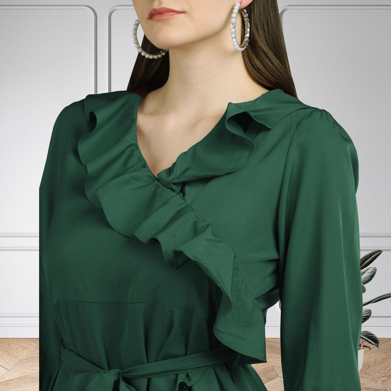 ✨ Frilled Ankle-Length Polyester Dress ✨