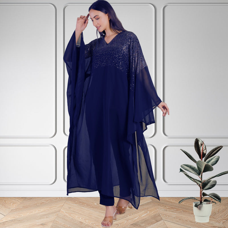 Women's Sequins Motifs Embellished Georgette Kaftan Set