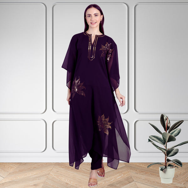 Women's Sequins Motifs Embellished Georgette Kaftan Pant Set – Elegant Party & Festive Wear