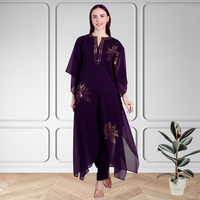 Women's Sequin Motif Embellished Georgette Kaftan Set