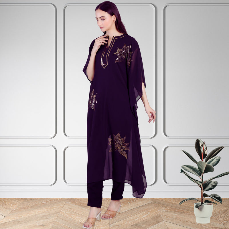 Women's Sequin Motif Embellished Georgette Kaftan Set