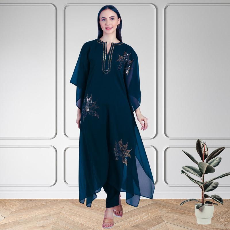 Women's Sequin Motif Embellished Georgette Kaftan Set