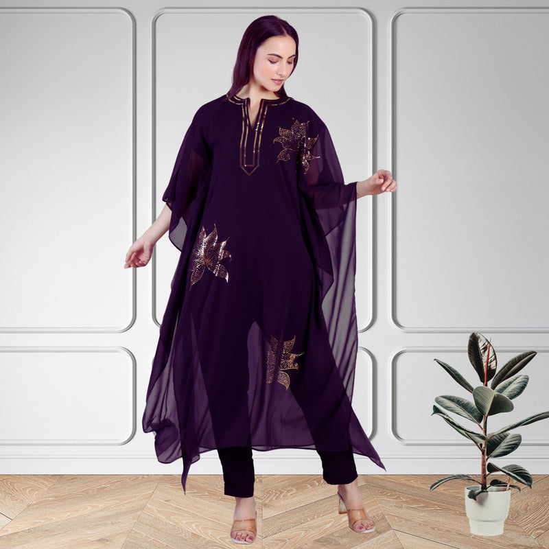 Women's Sequin Motif Embellished Georgette Kaftan Set
