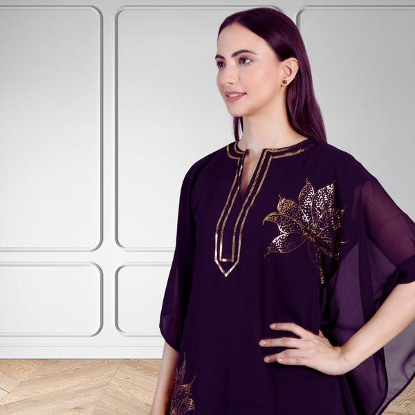 Women's Sequins Motifs Embellished Georgette Kaftan Pant Set – Elegant Party & Festive Wear