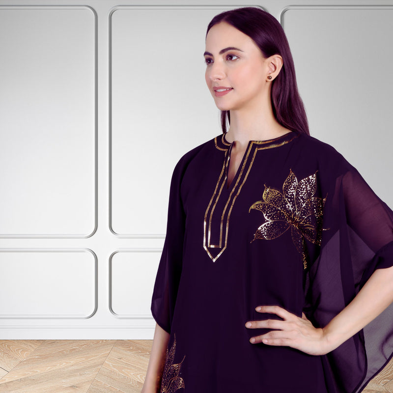 Women's Sequin Motif Embellished Georgette Kaftan Set