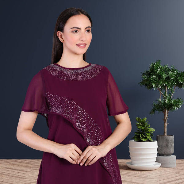 Women's Sequins Motifs Embellished Georgette Frilled Set