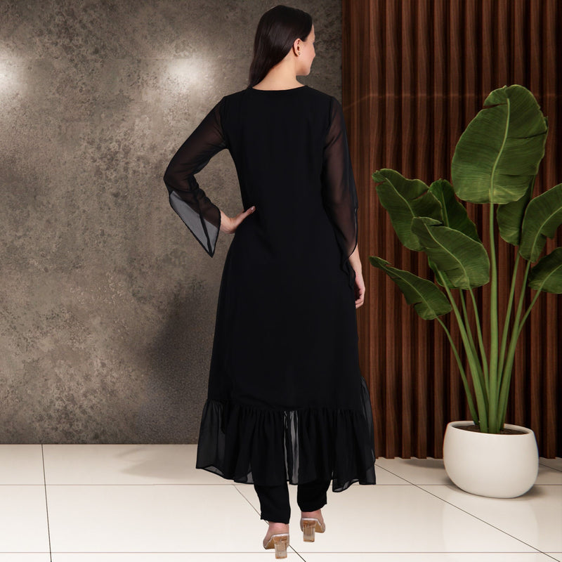 Women's Sequins Motifs Embellished Georgette Frilled Set