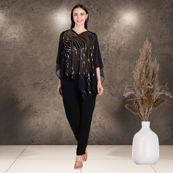 Women's Sequins Motifs Embellished Georgette Top Pant Set