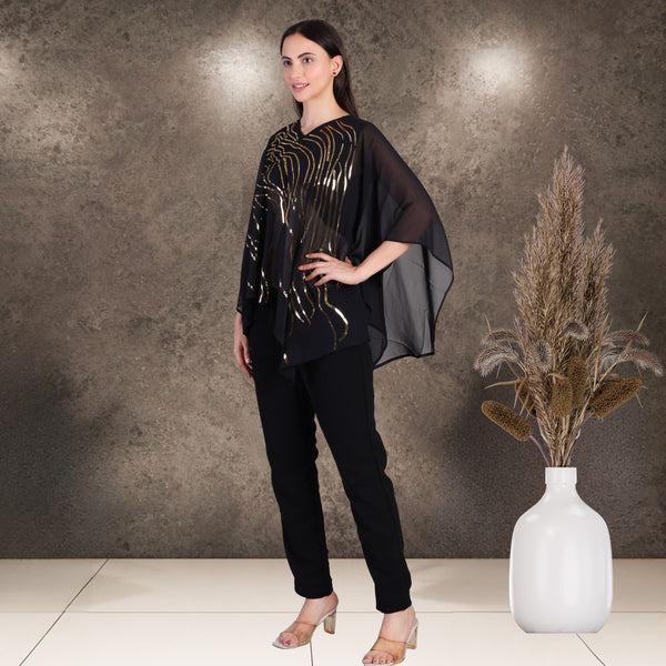 Women's Sequins Motifs Embellished Georgette Top Pant Set