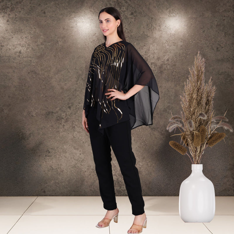 Women's Sequins Motifs Embellished Georgette Top Pant Set