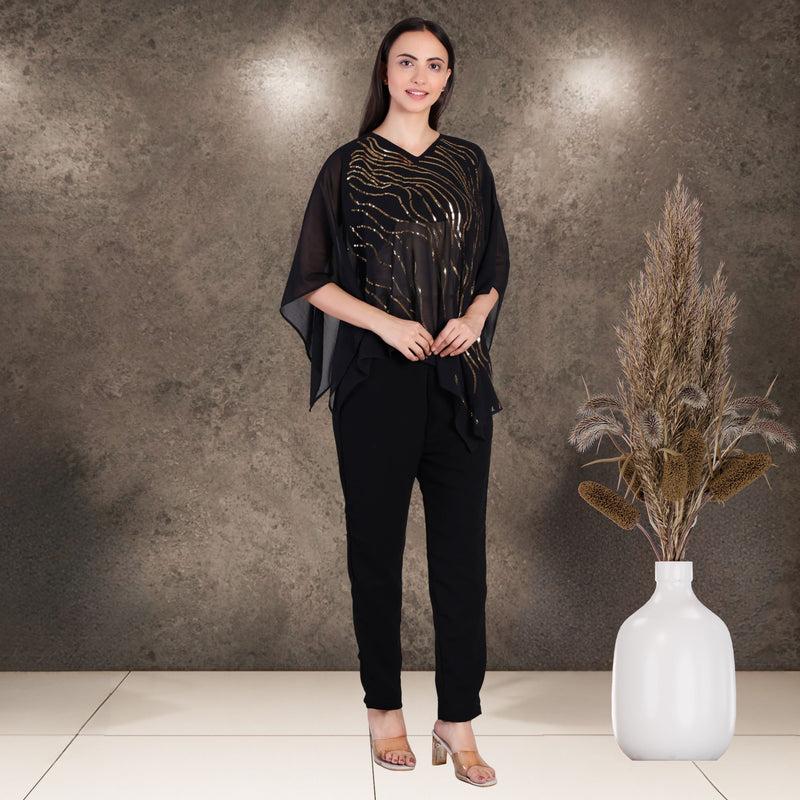 Women's Sequins Motifs Embellished Georgette Top Pant Set