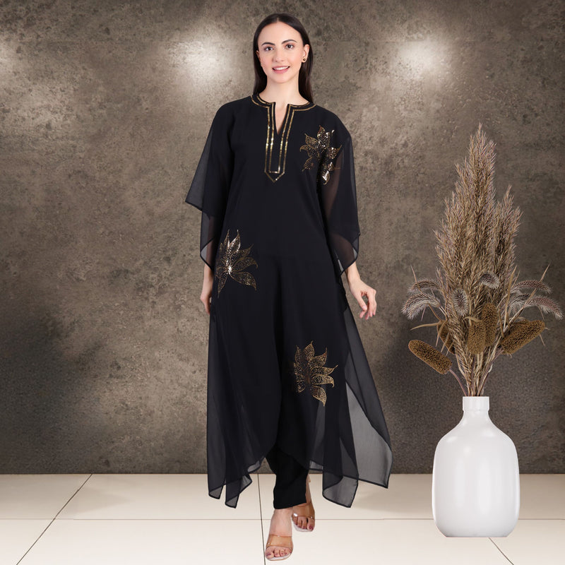 Women's Sequin Motif Embellished Georgette Kaftan Set