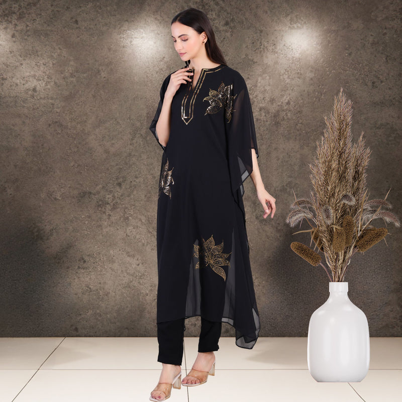 Women's Sequin Motif Embellished Georgette Kaftan Set